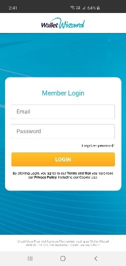 Wallet Wizard App login page